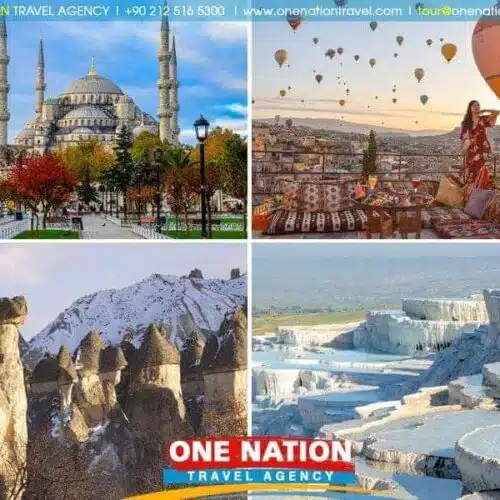 Explore Turkey's beauty on a 7-day tour, featuring Istanbul's skyline, Cappadocia's balloons, and Pamukkale's terraces.