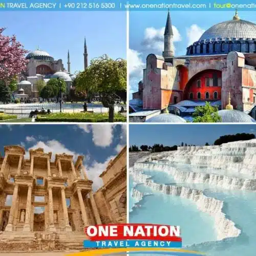 Explore Istanbul, Ephesus, and Pamukkale on a 5-day tour with One Nation Travel, highlighting Turkey's rich history and natural wonders.