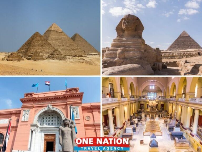 Private tour group at Giza Pyramids with Sphinx and Egyptian Museum visit.