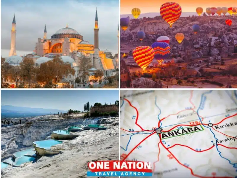 Explore Turkey's wonders on a 12-day tour featuring Istanbul, Cappadocia's landscapes, Antalya's beaches, Pamukkale's springs, Ephesus, and Ankara.