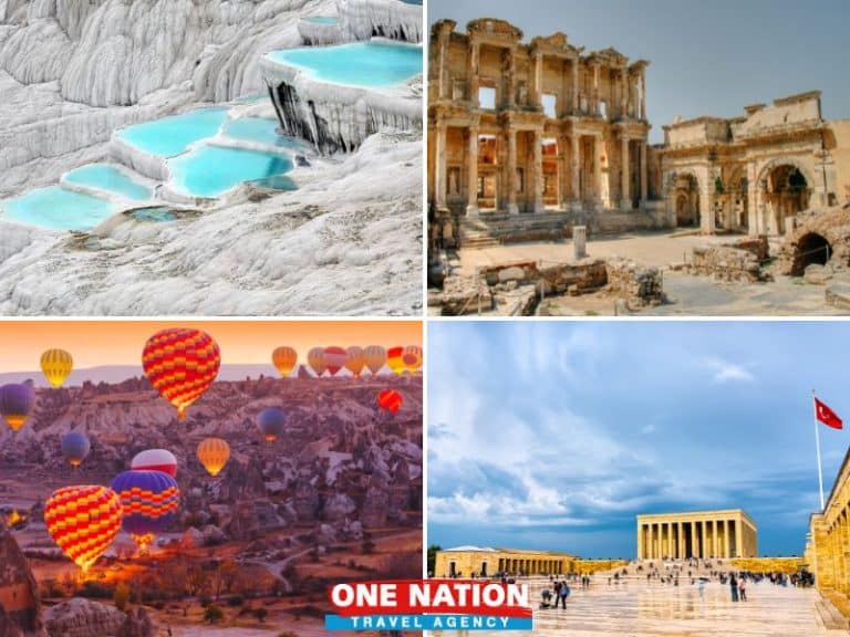 Explore Turkey's wonders on a 5-day tour covering Pamukkale, Ephesus, Cappadocia, and Ankara with One Nation Travel.