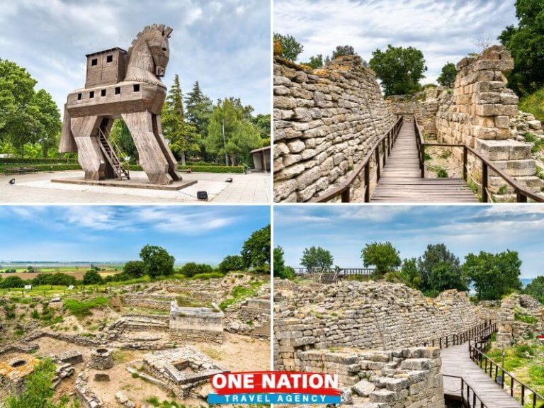 Private tour guide in front of the ancient ruins of Troy, promoting Turkey tours from Istanbul.