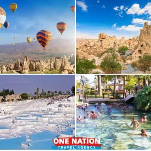 A scenic 3-day Cappadocia and Pamukkale tour from Istanbul by plane, featuring hot air balloon rides and ancient travertine terraces.