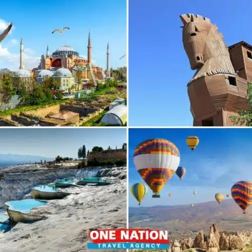 13-day Turkey tour package featuring highlights such as Istanbul, Gallipoli, Troy, Pergamon, Ephesus, Pamukkale, Antalya, Cappadocia, and Ankara.