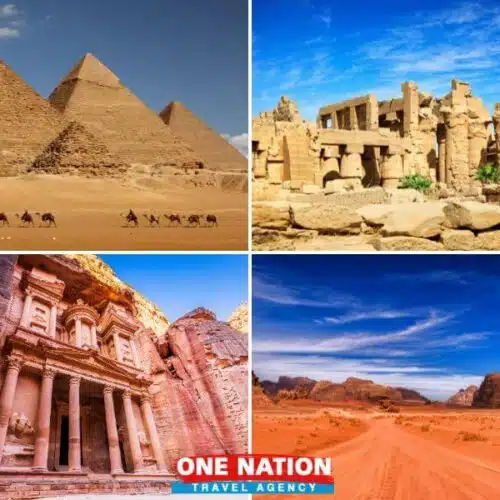 Travel through Egypt and Jordan on a 14-day highlights tour, exploring iconic sites like the Pyramids of Giza, Petra, and the Dead Sea.