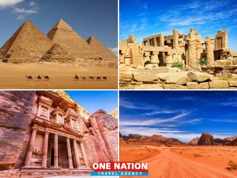 Travel through Egypt and Jordan on a 14-day highlights tour, exploring iconic sites like the Pyramids of Giza, Petra, and the Dead Sea.