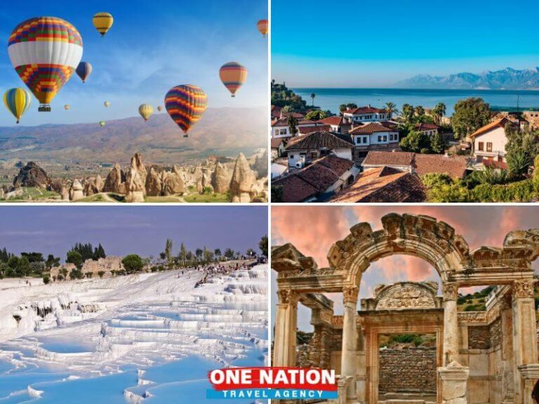 Scenic 7-day Turkey tour exploring Cappadocia's landscapes, Antalya's beaches, Pamukkale's hot springs, and Ephesus's ancient ruins, starting from Istanbul.