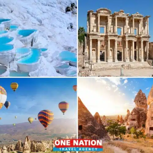 6-day tour package from Istanbul featuring Pamukkale, Ephesus, and Cappadocia, showcasing ancient ruins, hot springs, and unique rock formations.