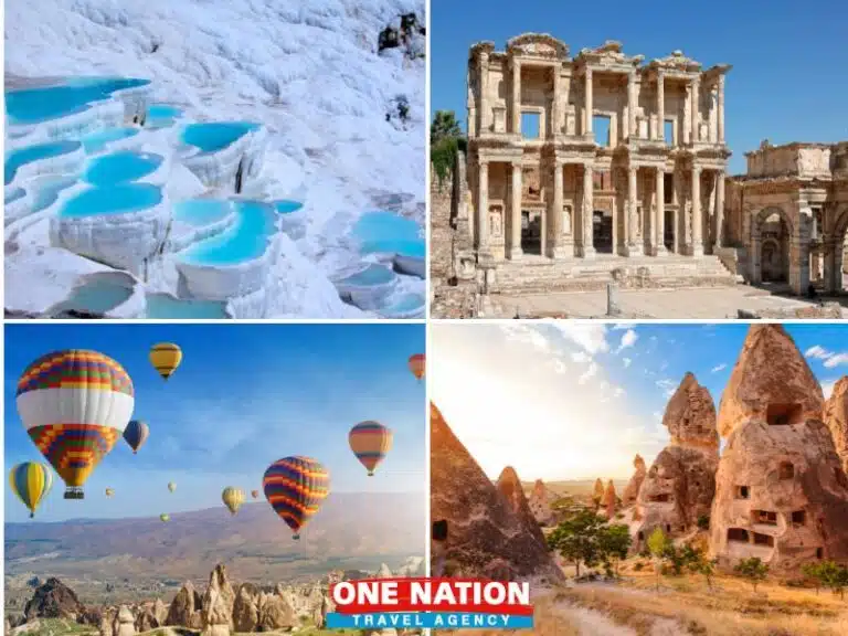 6-day tour package from Istanbul featuring Pamukkale, Ephesus, and Cappadocia, showcasing ancient ruins, hot springs, and unique rock formations.